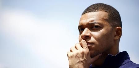 French soccer player Kylian Mbappe gestures at the national soccer team training center in Clairefontaine, west of Paris, Monday, June 3, 2024 ahead of the UEFA Euro 2024. (Sarah Meyssonnier/Pool Photo via AP)