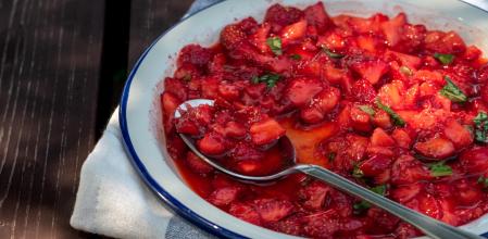 Fresas en azúcar y vinagre