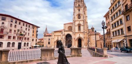 Oviedo Cathedral on Plaza Alfonso II el Casto in Asturias. Spain.