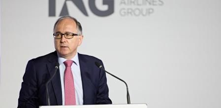 El consejero delegado de IAG, Luis Gallego, en la junta de accionistas del grupo