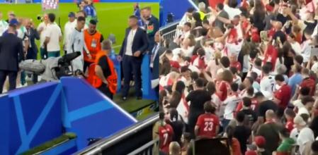 Cristiano reaccionando de manera incrédula ante el salto del aficionado