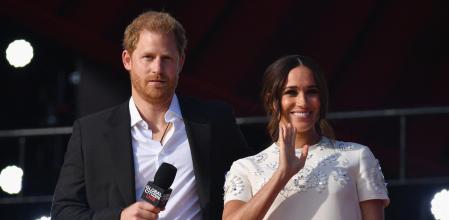 (FILES) In this file photo taken on September 25, 2021, Britain's Prince Harry and Meghan Markle, Duchess of Sussex, speak during the 2021 Global Citizen Live festival at the Great Lawn, Central Park in New York City. - Prince Harry will release his memoir in January, his publisher said Thursday, with the highly-anticipated account of life in the monarchy and after he quit royal duties landing just four months after the death of Queen Elizabeth II. (Photo by Angela Weiss / AFP)