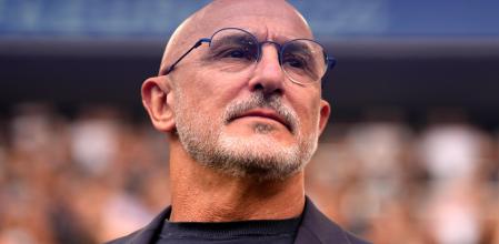 Luis de la Fuente, durante el partido contra Alemania en la Eurocopa, luciendo el distintivo pin de pulpo en su solapa, un símbolo de apoyo a la moda gallega 'El Pulpo'