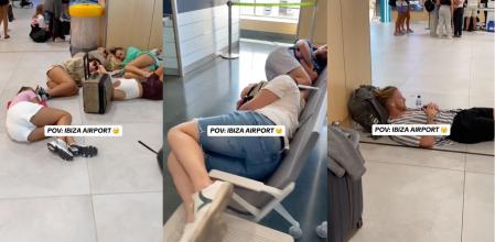 viajeros durmiendo aeropuerto ibiza