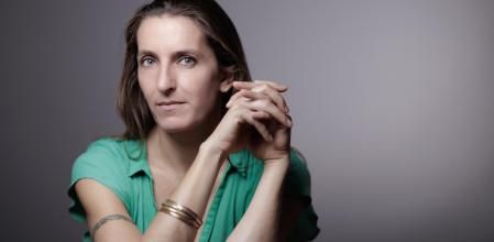 French writer Neige Sinno poses during a photo session in Manosque southern France on September 23, 2023, as part of the 25th edition of 