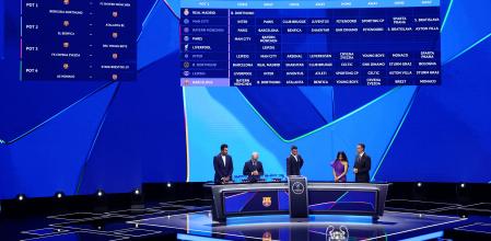 Soccer Football - Champions League - Phase Draw 2024 - Grimaldi Forum, Monaco - August 29, 2024 General view of Barcelona's fixtures during the draw