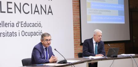 El conseller de Educación, Cultura, Universidades y Empleo, José Antonio Rovira, y el secretario autonómico de Educación, Daniel McEvoy, en rueda de prensa este jueves