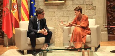 El president Salvador Illa y la presidenta de Navarra, María Chivite, en su encuentro en el Palau de la Generalitat