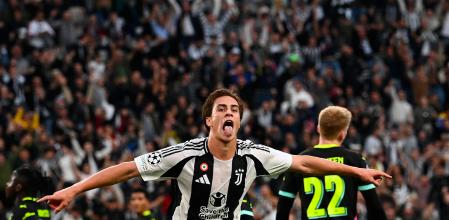 Kenan Yildiz celebra el primer gol del Juventus, esta noche en Turín
