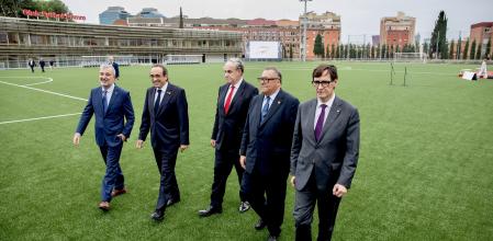 FOTO ALEX GARCIA INAUGURACION DE LAS NUEVAS INSTALACIONES DEL CLUB DE FUTBOL DAMM EN ZONA FRANCA. CON ILLA, RULL Y COLLBONI 2024/10/07