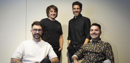Juanca, Jaime, Gonzo y Jose, la pasada semana en Barcelona en las horas previas a la presentación de su documental
