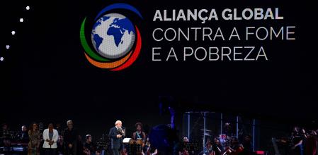 Brazil's President Luiz Inacio Lula da Silva Luis delivers a speech during the Global Alliance Festival at Maua Square on the sides of the G20 Social Summit in Rio de Janeiro, Brazil, on November 16, 2024. (Photo by Luis ROBAYO / AFP)