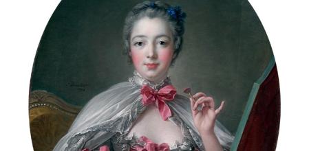 Detalle de 'Jeanne-Antoinette Poisson, marquesa de Pompadour, llamada Madame de Pompadour, en su toilette', por François Boucher, 1750