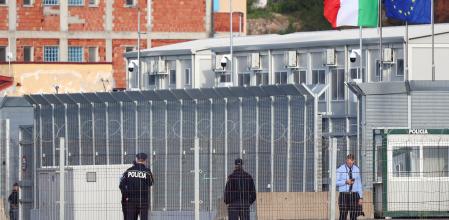 FILE PHOTO: A general view of the reception camp, as migrants who were intercepted at sea and later detained at a reception facility in Albania are transferred to Italy after a court in Rome overturned their detention orders, in Shengjin, Albania, October 19, 2024. REUTERS/Florion Goga/File Photo