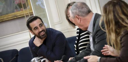 El síndic del PSPV, José Muñoz, en la reunión de la Junta de Portavoces.