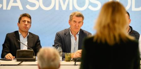 El presidente de la Generalitat Valenciana, Carlos Mazón, y el líder del PP, Alberto Núñez Feijóo, este jueves en Valencia