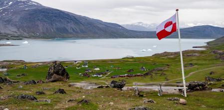 FILE PHOTO: Greenland's flag flies in Igaliku settlement, Greenland, July 5, 2024. Ritzau Scanpix/Ida Marie Odgaard via REUTERS/File Photo ATTENTION EDITORS - THIS IMAGE WAS PROVIDED BY A THIRD PARTY. DENMARK OUT. NO COMMERCIAL OR EDITORIAL SALES IN DENMARK./File Photo