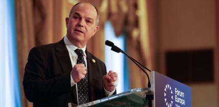 El secretario general de Junts, Jordi Turull, este martes en un desayuno informativo