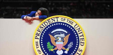 TOPSHOT - US Vice President J.D. Vance's son Vivek looks on during the inaugural parade inside Capital One Arena, in Washington, DC, on January 20, 2025. (Photo by Jim WATSON / AFP)