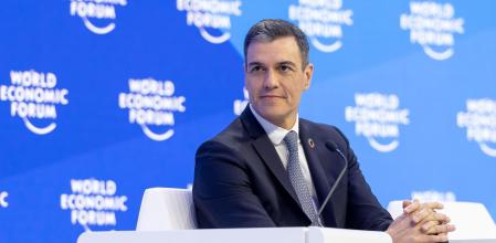 HANDOUT - 17 January 2023, Switzerland, Davos: Spanish Prime Minister Pedro Sanchez speaks
during the Session: Special Address by Pedro Sanchez, Prime Minister of Spain at the World Economic Forum Annual Meeting 2023 in Davos-Klosters. Photo: Sandra Blaser/World Economic Forum/dpa - ATTENTION: editorial use only and only if the credit mentioned above is referenced in full