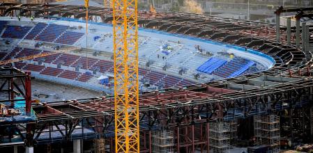 foto XAVIER CERVERA 19/12/2024 estado de las obras del camp nou spotify (construido por limak) estadio del fcbarcelona, dsd un rascacielos de l avenida diagonal ,barcelona