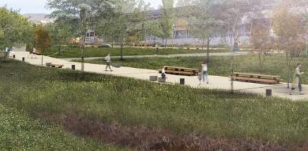 Recreación de una de las zonas verdes de la Riera de Pomar .