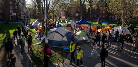 Protesta contra la guerra en Gaza en el jardín de Harvard, el 25 de abril del 2024 en Cambridge, Massachusetts.