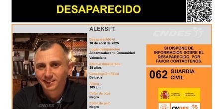 Cartel de búsqueda de Aleksi T. difundido por el Centro Nacional de Desaparecidos (CNDES) del Ministerio del Interior