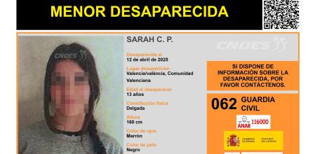 Cartel de búsqueda de Sarah C. P. difundido por el Centro Nacional de Desaparecidos (CNDES) del Ministerio del Interior