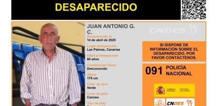Cartel de búsqueda de Juan Antonio G. C. difundido por el Centro Nacional de Desaparecidos (CNDES) del Ministerio del Interior