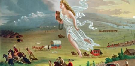 'Progreso americano' (1872), pintura de John Gast sobre la 'gesta' de la conquista del Salvaje Oeste y la expulsión de los indígenas de sus territorios