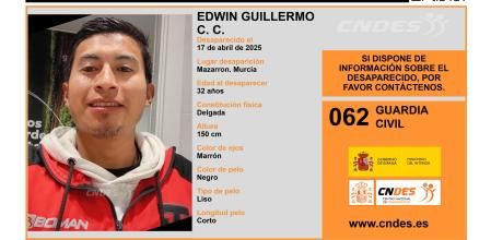 Cartel de búsqueda de Edwin Guillermo C. C. difundido por el Centro Nacional de Desaparecidos (CNDES) del Ministerio del Interior