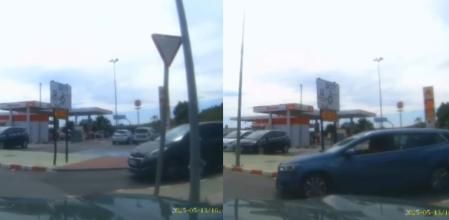 El momento en el que una conductora se detiene en un cruce por precaución pese a que la señalización vertical le da preferencia de paso