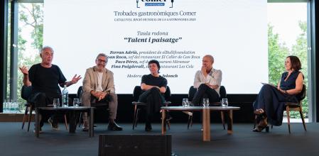 Ferran Adrià, presidente de elBullifoundation, Joan Roca, de El Celler de Can Roca, Fina Puigdevall, de Les Cols, Paco Pérez, de Miramar, y la periodista Cristina Jolonch