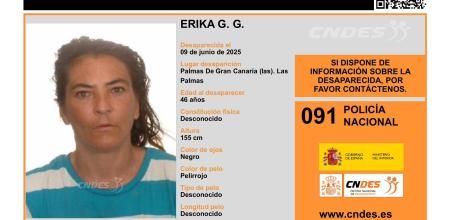 Cartel de búsqueda de Erika G. G. difundido por el Centro Nacional de Desaparecidos (CNDES) del Ministerio del Interior