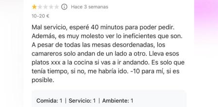 Las respuestas de un restaurante a varias reseñas que han indignado a mucha gente: “Al horario de trabajo lo llama 'reducido'”