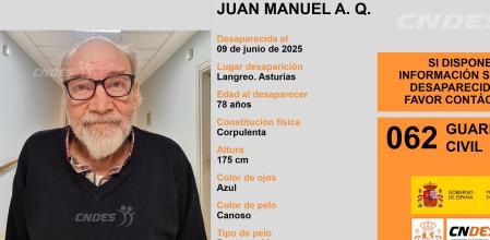 Cartel de búsqueda de Juan Manuel A. Q. difundido por el Centro Nacional de Desaparecidos (CNDES) del Ministerio del Interior