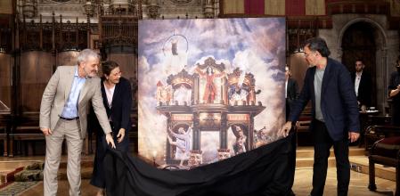 Collboni, Vilarasau y Danés descubrieron ayer el cartel de las fiestas de la Mercè del 2025