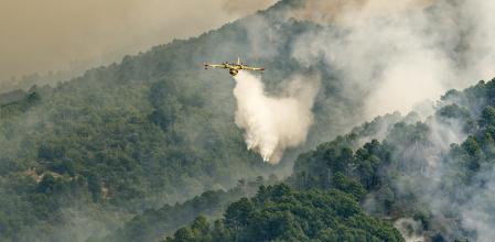 Un avión participa en las labores de extinción sobre el incendio de Ávila&nbsp;