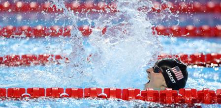Swimming - World Aquatics Championships - Women 800m Freestyle Finals - World Aquatics Championships Arena, Singapore - August 2, 2025 Katie Ledecky of the U.S. celebrates after winning the final REUTERS/Hollie Adams TPX IMAGES OF THE DAY
