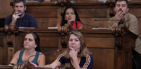El grupo municipal de BComú, liderado por Janet Sanz, en el pleno del mes de julio&nbsp;