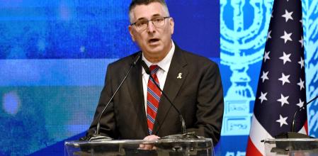 Israel's Foreign Minister Gideon Saar speaks to members of a bipartisan delegation of American legislators at the Foreign Ministry in Jerusalem on September 15, 2025. US Secretary of State Marco Rubio said on September 15 that Washington was steadfast in its support for its ally Israel's pursuit of the Gaza war and called for the eradication of Hamas. (Photo by DEBBIE HILL / POOL / AFP)