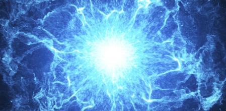 Bola de energía azul brillante sobre fondo negro.