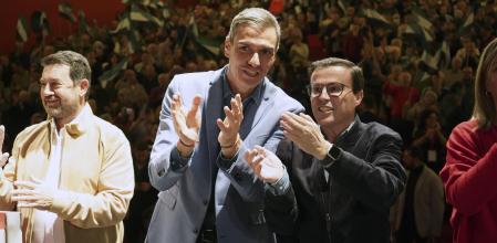 El presidente del Gobierno y secretario general del PSOE, Pedro Sánchez, en el mitin de Plasencia (Cáceres)