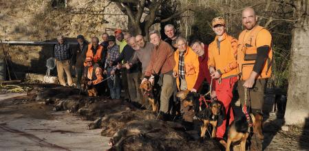 Cazadores de Girona realizaron ayer una batida de caza de jabalíes que acabó con 18 ejemplares