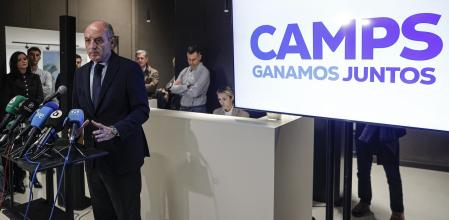 el expresident de la Generalitat Francisco Camps (PP) ofrece una rueda de prensa para dar a conocer el equipo de campaña con el que se ha postulado como candidato a la Generalitat.&nbsp;