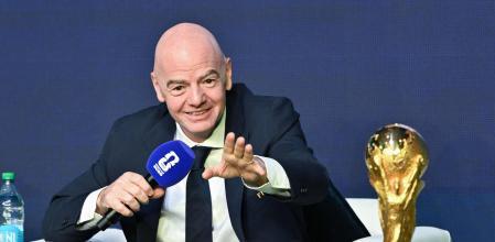 FIFA President Gianni Infantino speaks during the FIFA World Cup 2026 official match schedule announcement in Washington, DC, on December 6, 2025. (Photo by Roberto SCHMIDT / AFP)