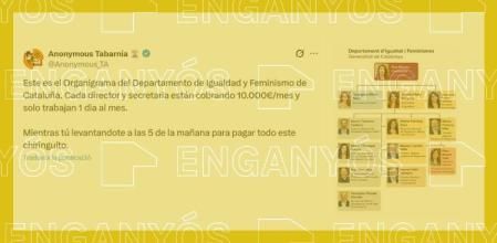 El organigrama inventado del Departament de Igualtat i Feminisme que asegura que sólo trabajan un día al mes