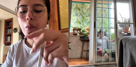 Paula en dos momentos del vídeo