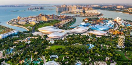 Fotografía aérea de la isla Ocean Flower, Danzhou, Hainan, China, Asia.